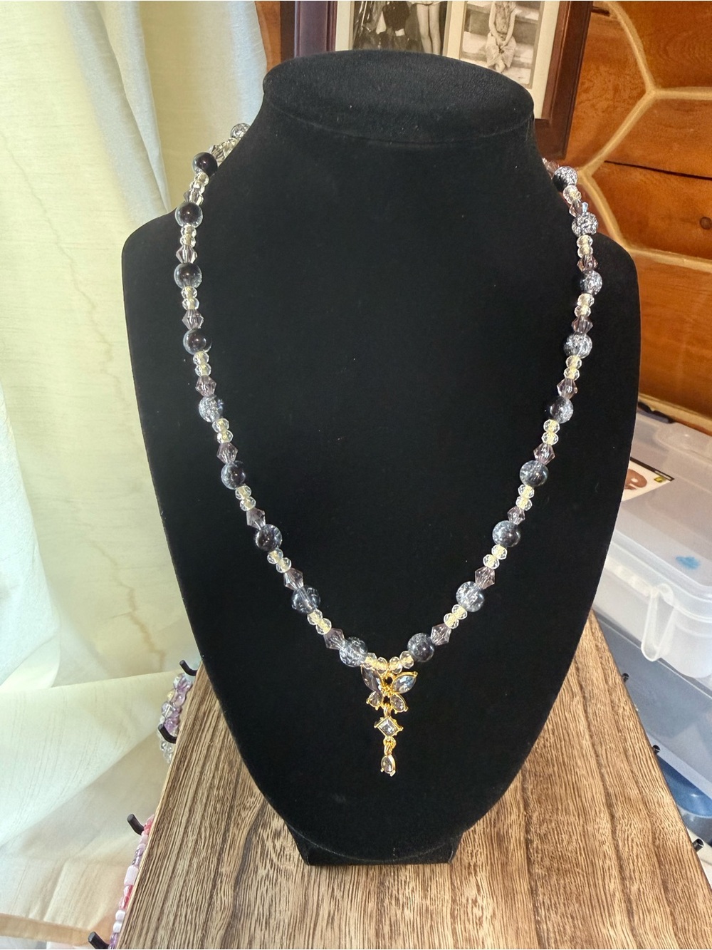 Faceted Amethyst Bead Necklace with Gold Drop Pendant
